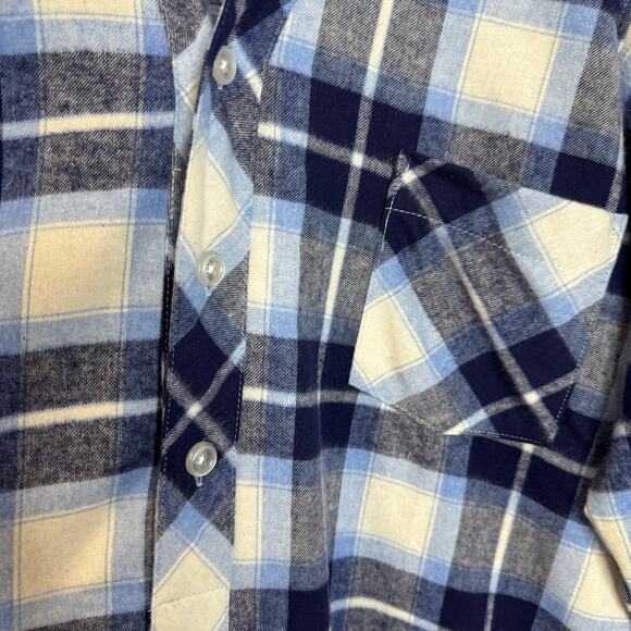 LL Bean Mens VTG Flannel Blue Plaid Cotton Sleep Shirt Night Gown Unisex XL - Picture 8 of 10